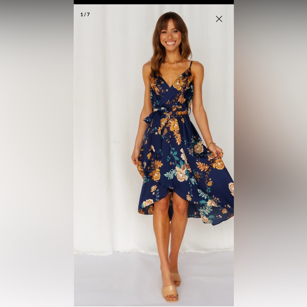 Hello Molly Falling in Style Midi Dress in Navy Blue
